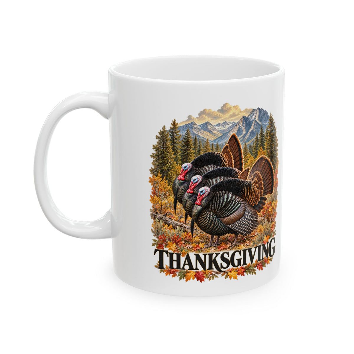Thanksgiving Scenic White Ceramic Mug – 11oz