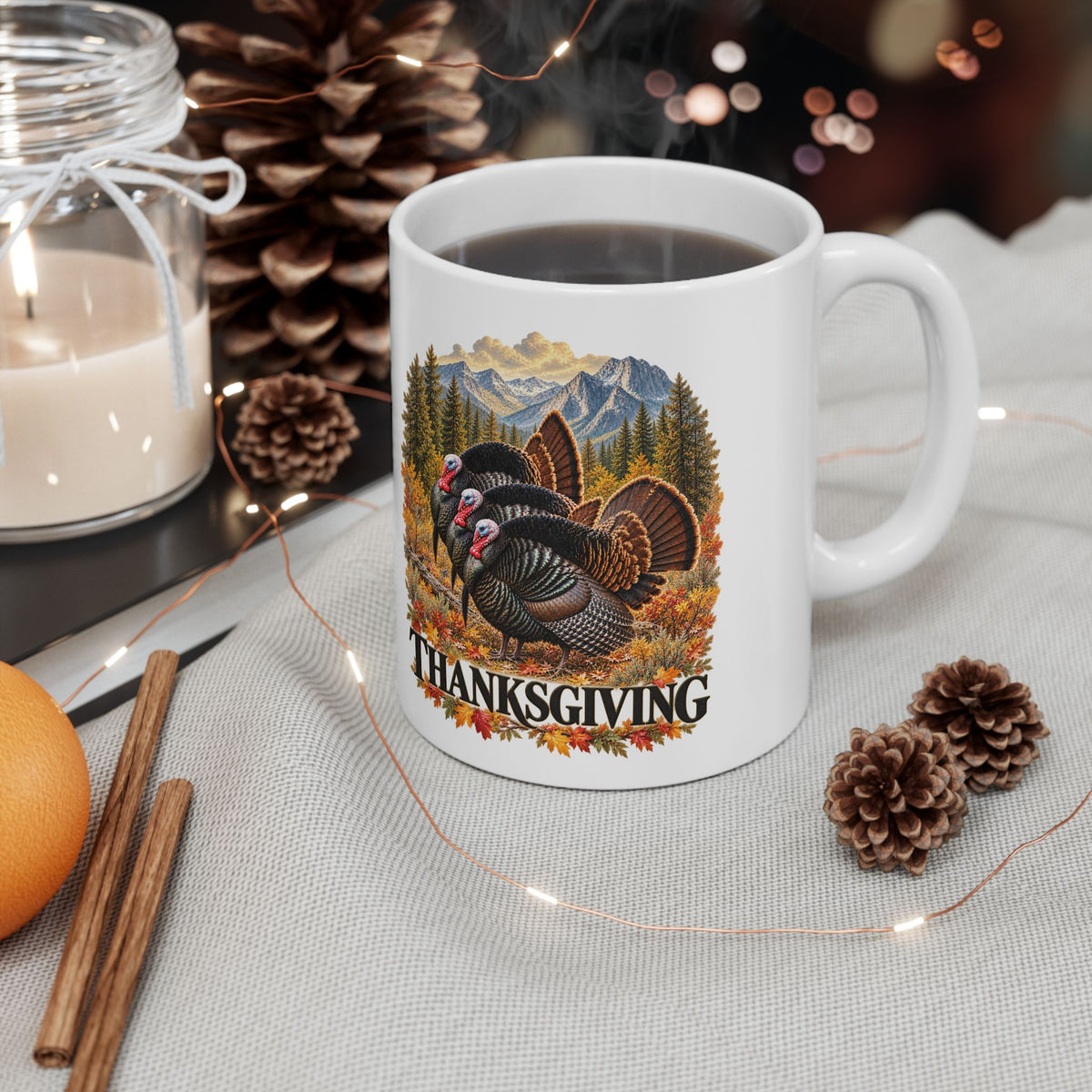 Thanksgiving Scenic White Ceramic Mug – 11oz