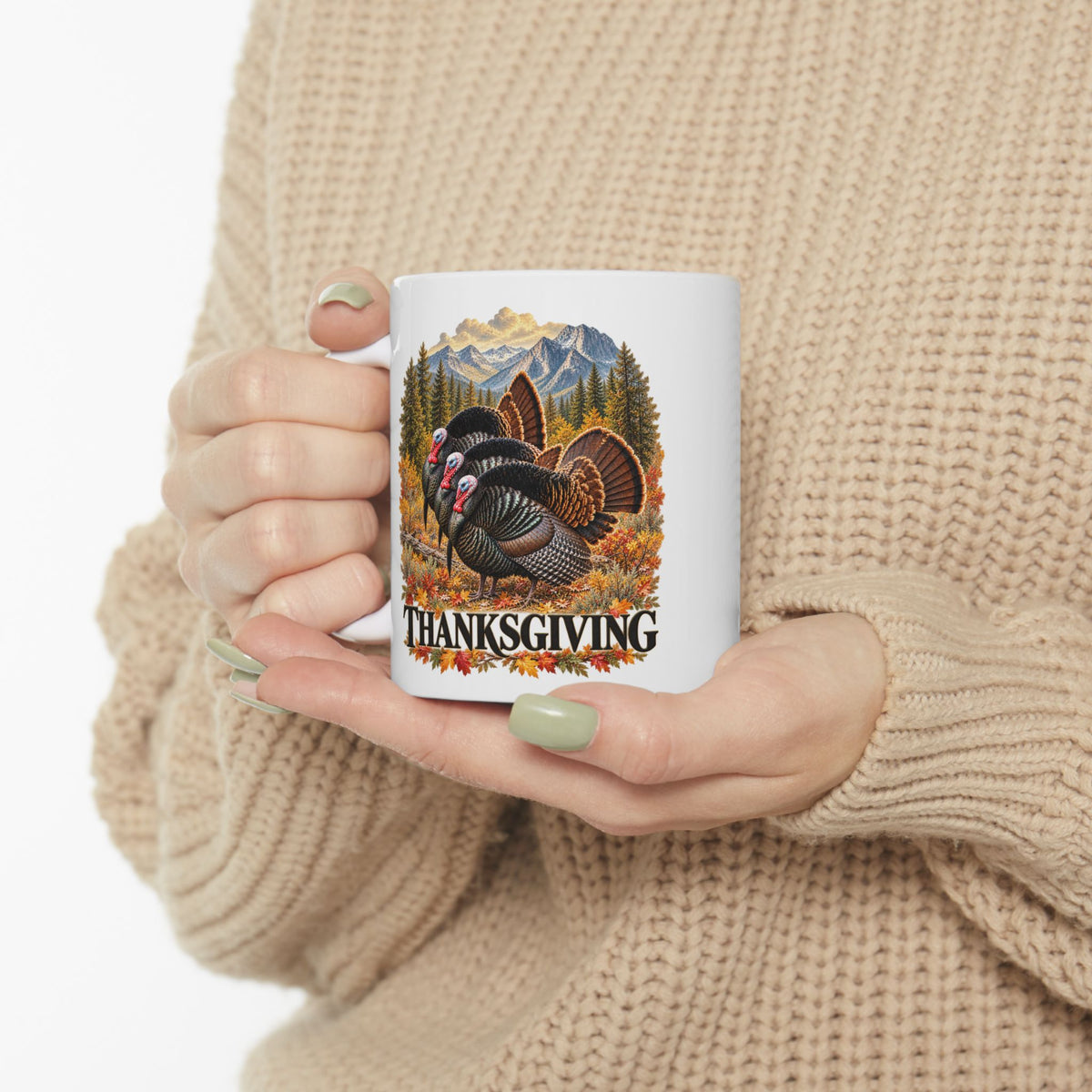 Thanksgiving Scenic White Ceramic Mug – 11oz