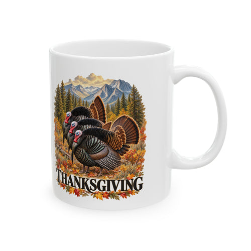 Thanksgiving Scenic White Ceramic Mug – 11oz