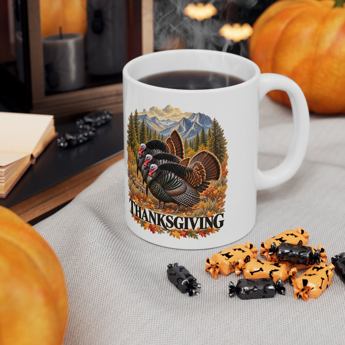 Thanksgiving Scenic White Ceramic Mug – 11oz